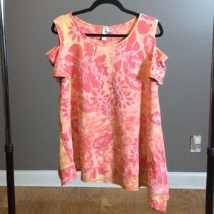M Winter Sun Pink Orange Floral Cold-Shoulder Asymmetrical Top